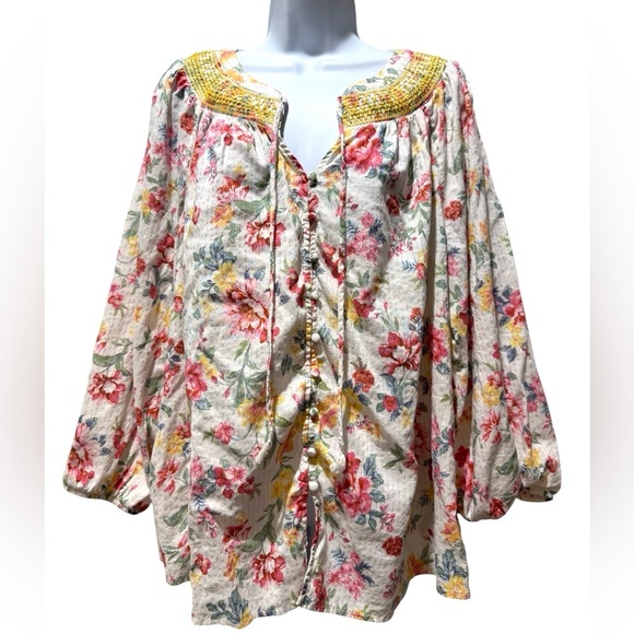 I.N. Studio Tops - Boho Floral Women's Top with Yellow Accents Size 3X I.N. Studio Hippie Cottage